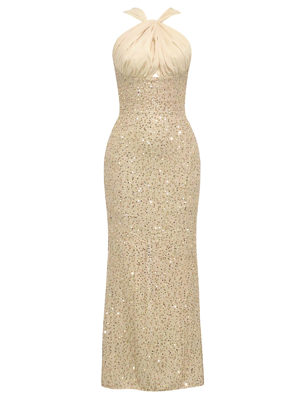 Damen Glamouröses Abendkleid mit funkelndem Paillettenoberteil und elegantem Rückenausschnitt EB