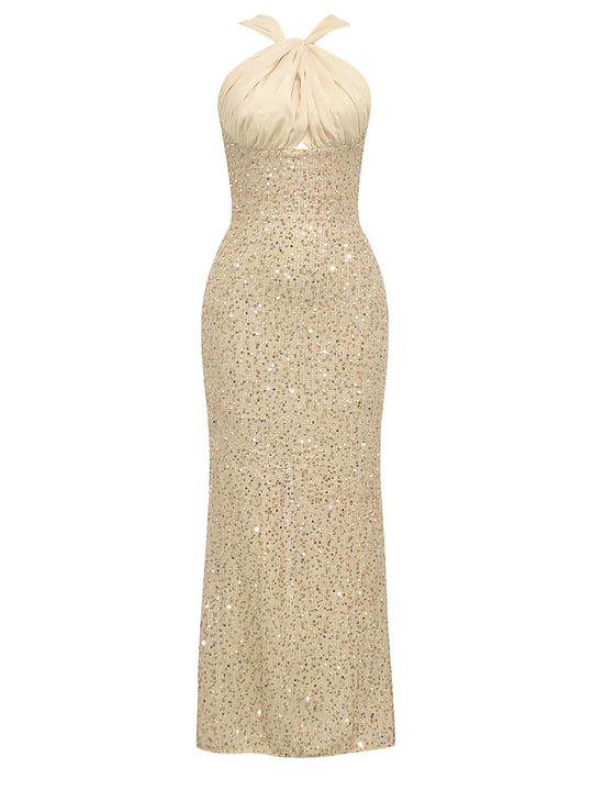 Damen Glamouröses Abendkleid mit funkelndem Paillettenoberteil und elegantem Rückenausschnitt EB