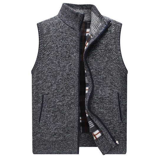 Herren Strickweste mit hohem Kragen und karierter Innenfutter EB