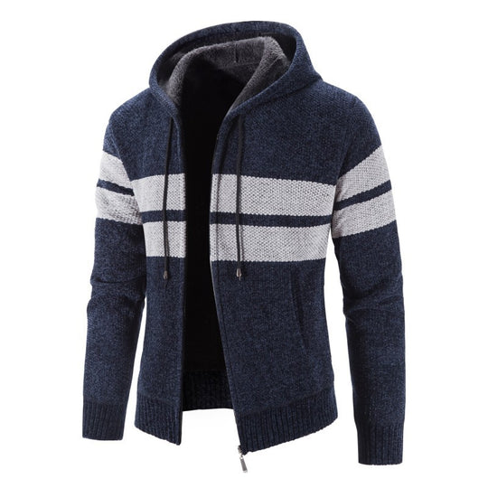 Herren Strickjacke mit Kapuze und modernem Streifenmuster EB