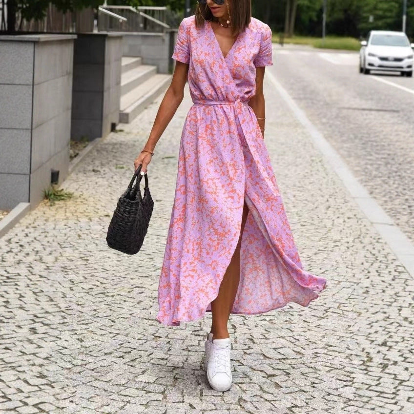 Damen Maxikleid mit Polka-Dots und seitlichem Schlitz EB