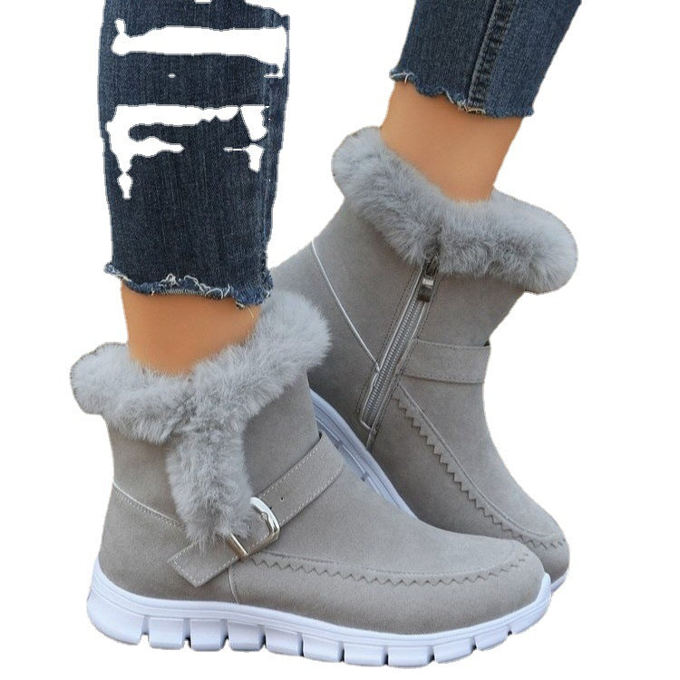 Damen Gefütterte Winterstiefel mit komfortablem Reißverschluss und dekorativer Schnalle EB