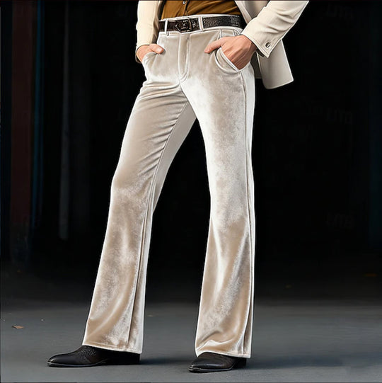 Damen Elegante Samt-Hose mit hohem Bund, ausgestelltem Bein und Eingrifftaschen EB