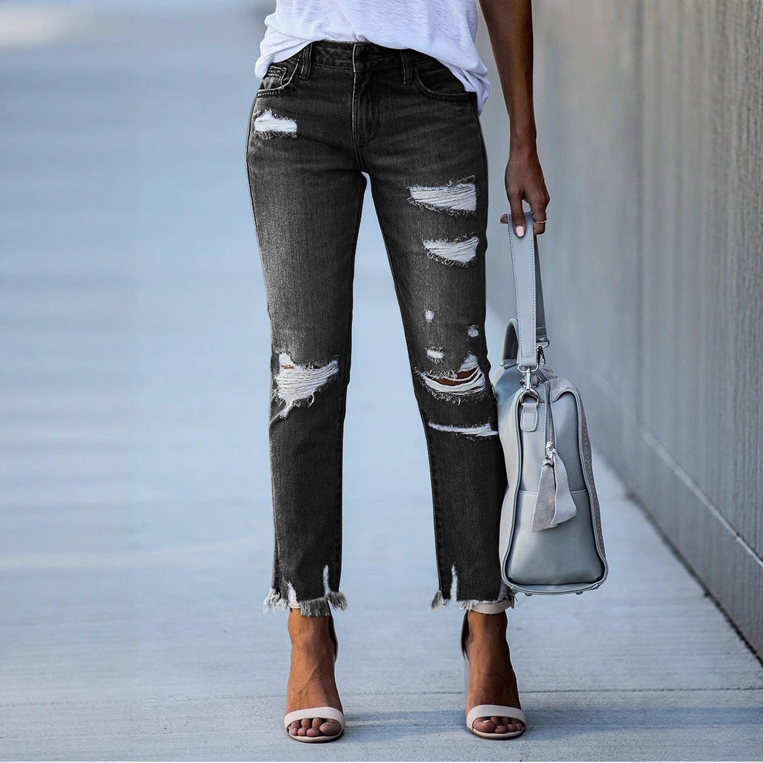 Damen Ripped Jeans im modernen Vintage-Look mit fransigen Säumen EB