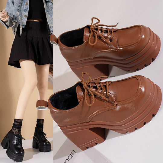 Damen Stiefeletten mit hohem Plateau und Schnürung EB