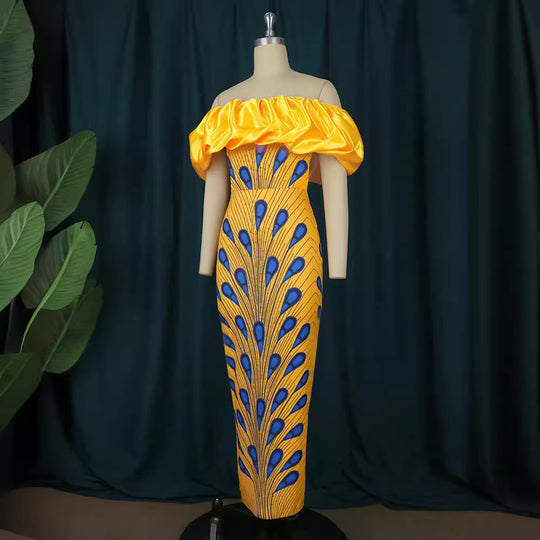 Damen Elegantes Abendkleid mit schulterfreiem Design und voluminösem Rüschensaum EB