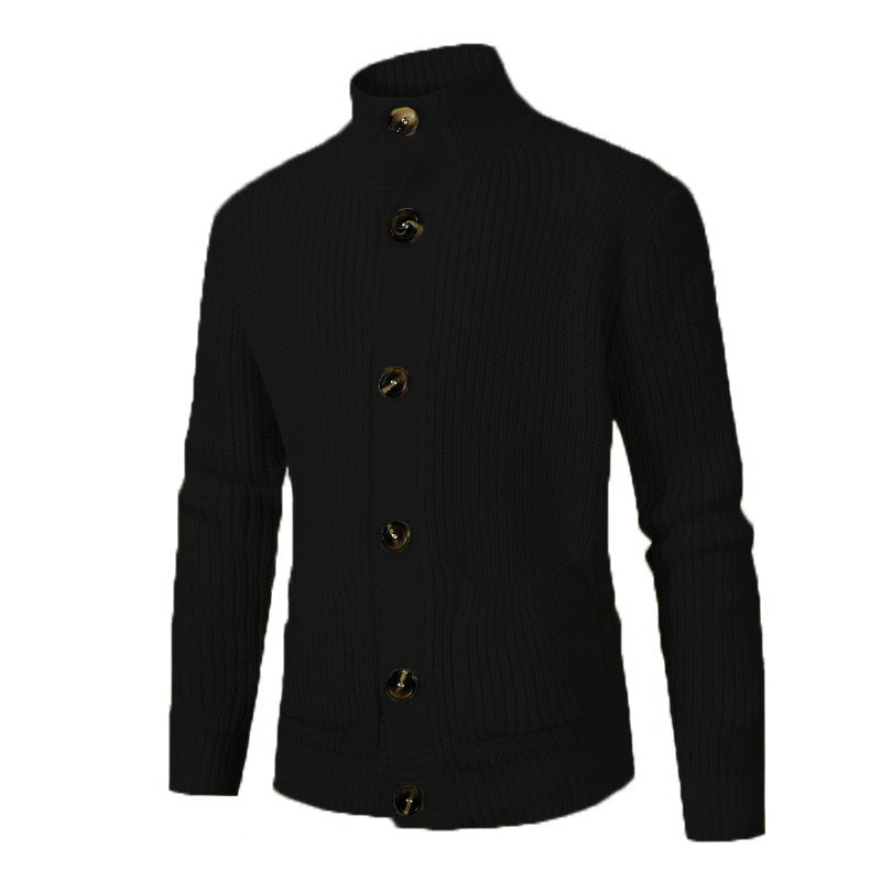Herren modischer Strickcardigan mit hohem Kragen und Knopfdetails EB