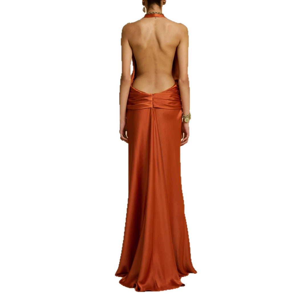 Damen Elegantes Maxikleid mit tiefem V-Ausschnitt und raffinierten Drapierungen EB