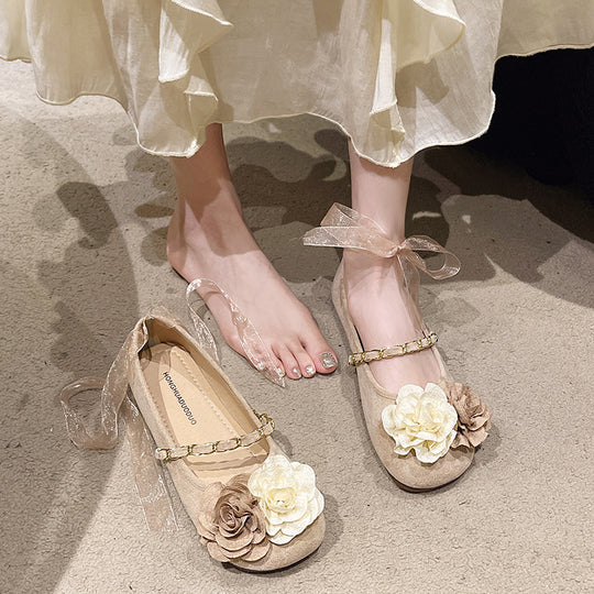 Damen Ballerinas mit floralem Design und eleganter Bandverzierung EB