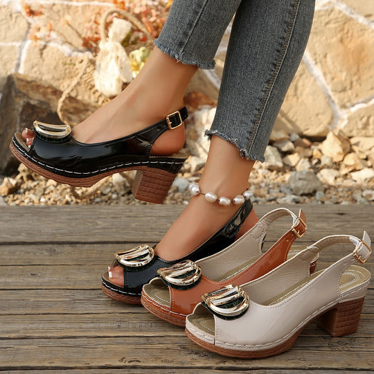 Damen Slingback Sandalen mit modischer Applikation und komfortablem Blockabsatz EB