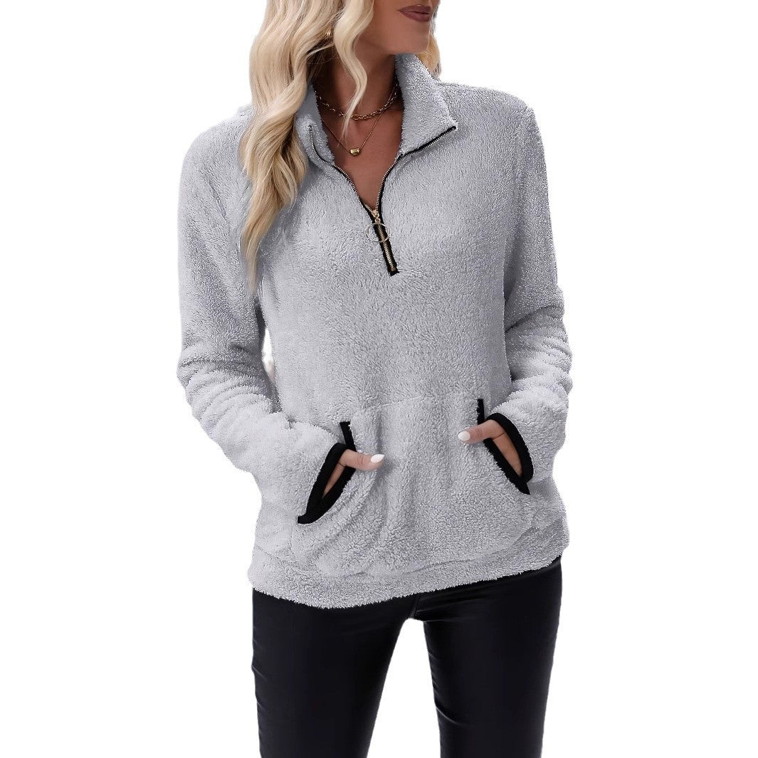 Damen Fleece-Pullover mit Stehkragen und Reißverschluss EB