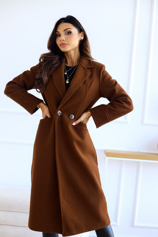 Damen Zeitloser Wollmantel mit elegantem Revers und praktischen Taschen EB