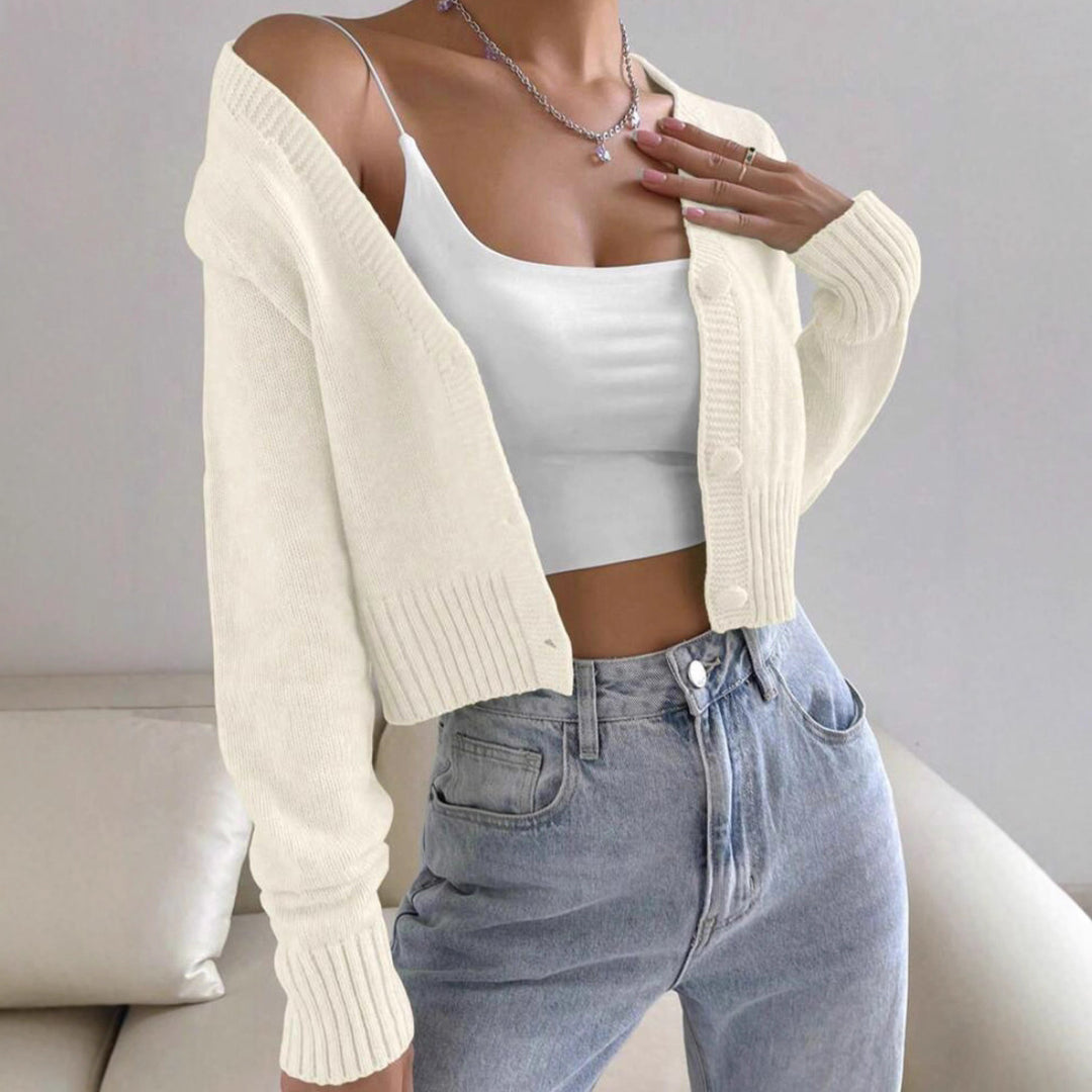 Damen Kurzstrickjacke mit feinem Rippstrickdesign EB