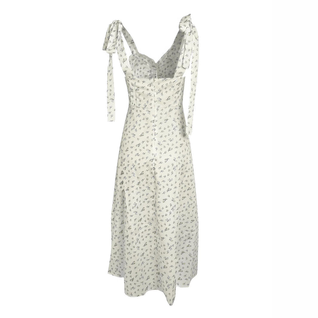 Damen Elegantes Sommerkleid mit filigranem Blumenmuster und raffinierten Riemen EB
