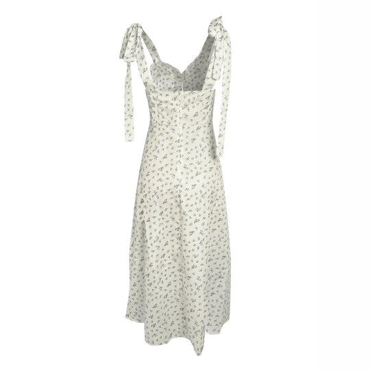 Damen Elegantes Sommerkleid mit filigranem Blumenmuster und raffinierten Riemen EB