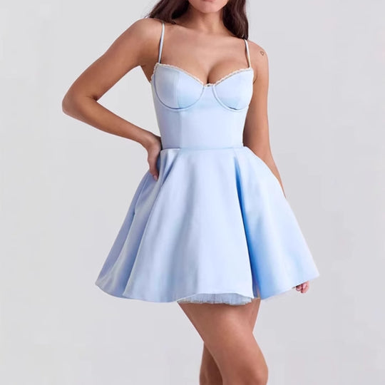 Damen Skaterkleid mit zarten Spaghettiträgern und elegantem Taillenkorsett EB