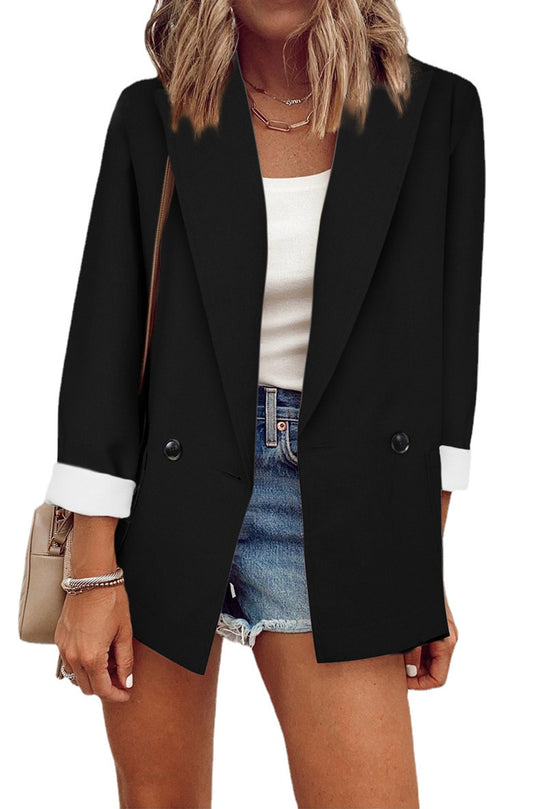 Damen modischer Blazer im Oversized-Schnitt mit tiefen Taschen und umgeschlagenen Ärmeln EB
