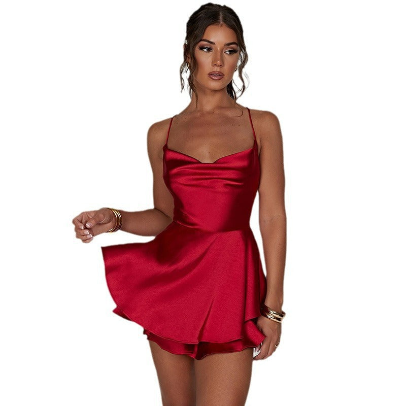 Damen-Minikleid mit sexy Schnitt, fließendem Rock, EB