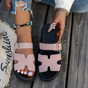 Damen bequeme Riemensandalen mit modischer Schnalle und gepolsterter Sohle EB
