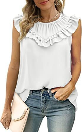 Damen leichtes Rüschenshirt mit elegantem Rundhalsausschnitt EB