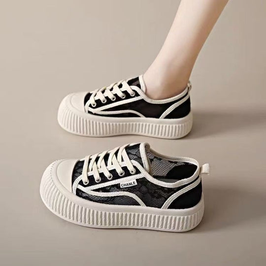 Damen Modische Sneaker mit hohem Plateau und atmungsaktiver Oberflächenstruktur EB