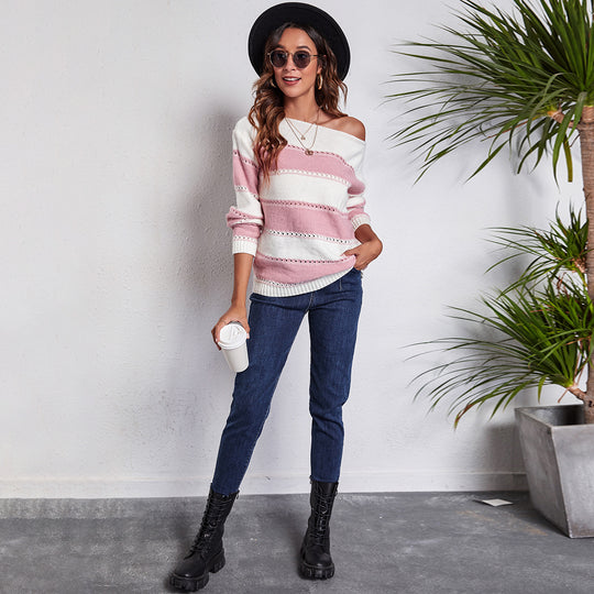 Damen Lässiger Strickpullover mit trendigem Streifenmuster und funkelnden Details EB
