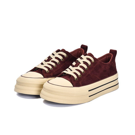 Damen modische Plateau-Sneaker mit samtiger Oberfläche und elastischem Schnürsystem EB