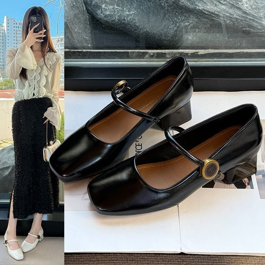 Damen stilvolle Mary Jane Schuhe mit Beschichtung und Blockabsatz EB