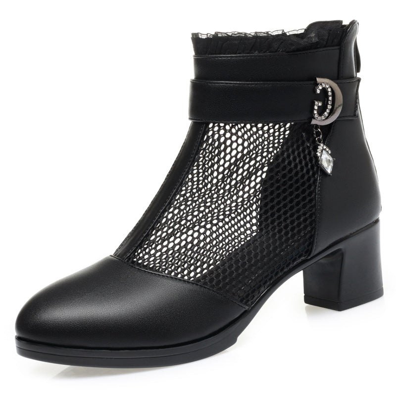 Damen Elegante Stiefeletten mit modischen Netzdetails und verziertem Riemen EB
