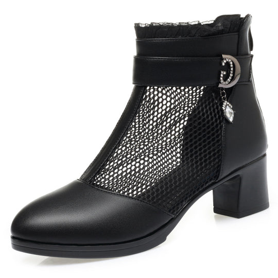 Damen Elegante Stiefeletten mit modischen Netzdetails und verziertem Riemen EB