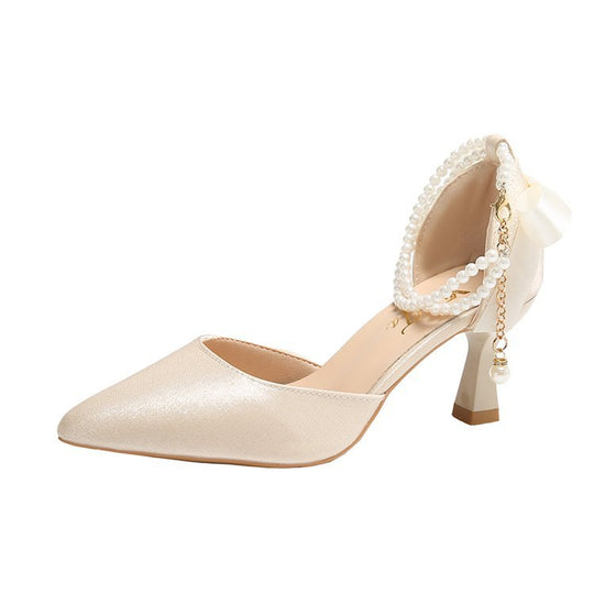 Damen elegante Pumps mit funkelndem Perlenakzent EB
