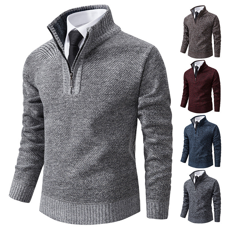 Herren Pullover mit modernem Reißverschluss und strukturierter Oberfläche EB