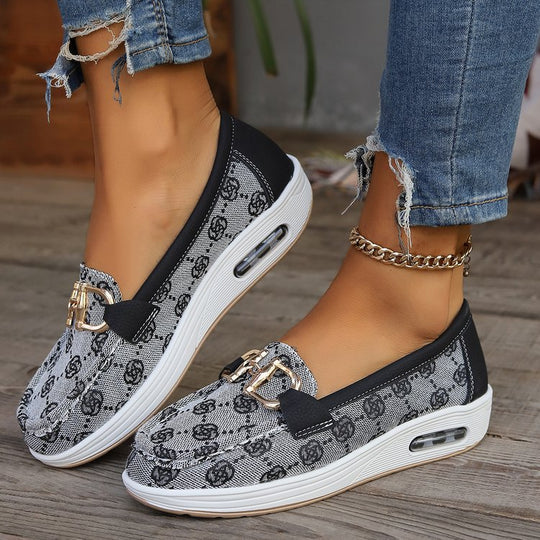 Damen Mokassin-Slipper mit luftgepolsterter Plateausohle und Zier-Bit EB