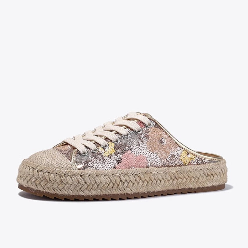 Damen Espadrilles mit glänzenden Pailletten und geflochtenem Jutesohle EB