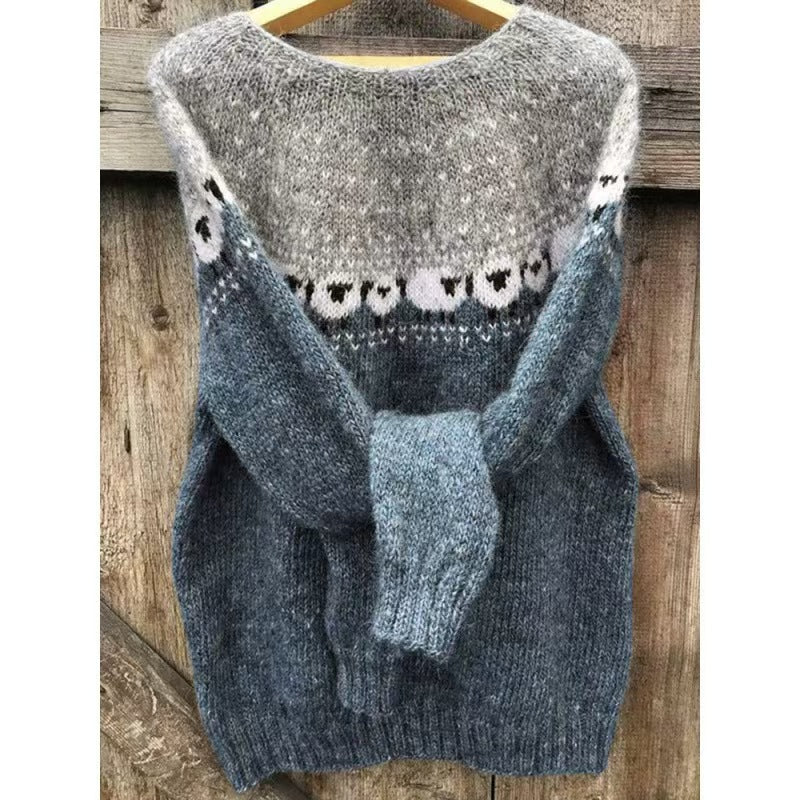 Damen nan Norwegerpullover aus Wollmix mit Rundhalsausschnitt und traditionellem Fair-Isle-Yoke EB