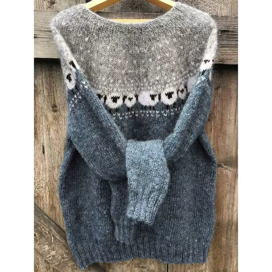 Damen nan Norwegerpullover aus Wollmix mit Rundhalsausschnitt und traditionellem Fair-Isle-Yoke EB