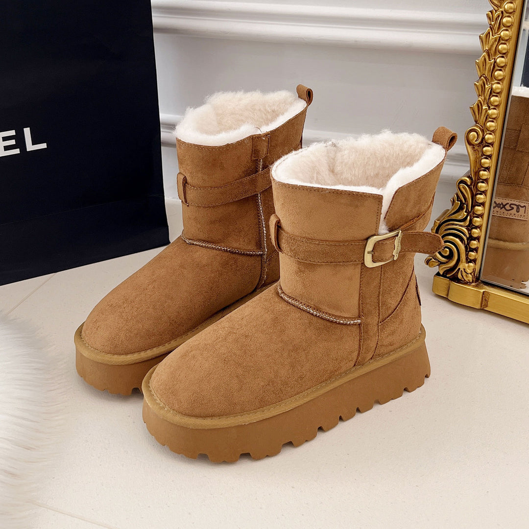 Damen warme Stiefel mit weichem Innenfutter und verstellbarem Schnallenverschluss EB