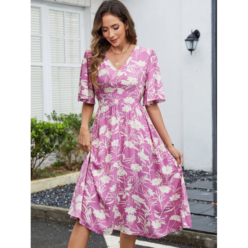 Damen Blumenmuster Wickelkleid EB