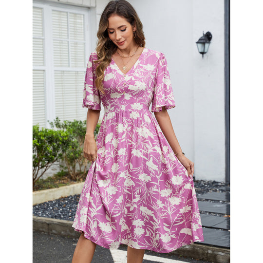 Damen Blumenmuster Wickelkleid EB