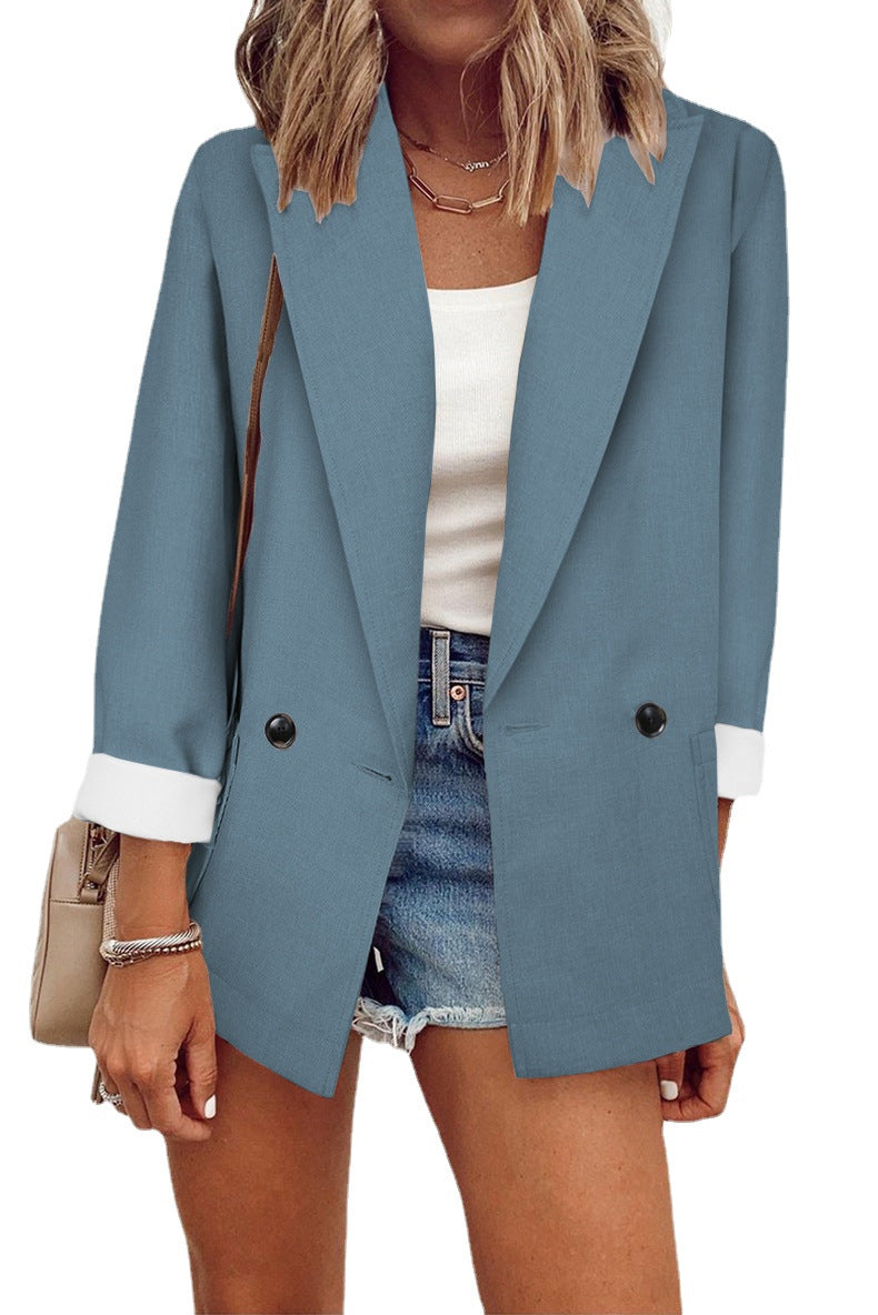 Damen modischer Blazer im Oversized-Schnitt mit tiefen Taschen und umgeschlagenen Ärmeln EB