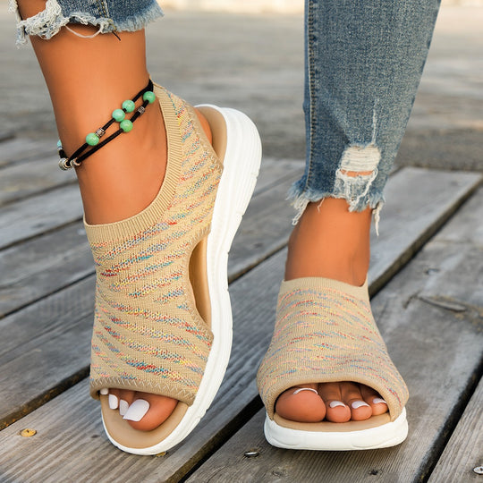 Damen Slip-On Sandalen mit elastischem Strick-Obermaterial und atmungsaktiver Sohle EB