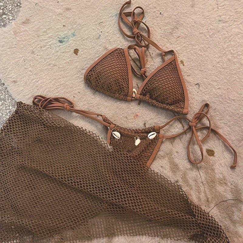 Damen Netz-Bikini-Set mit dekorativen Muscheldetails EB