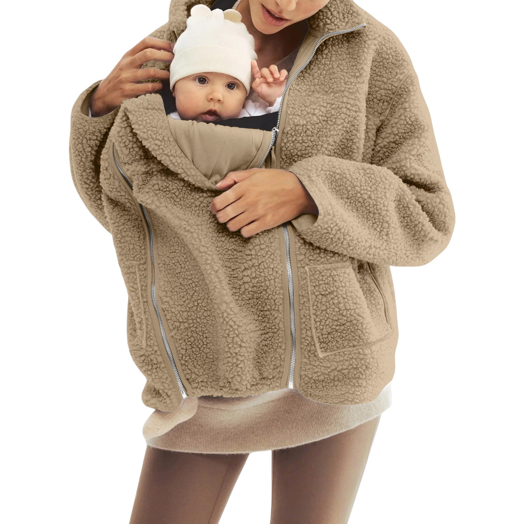 Damen nan oversized Teddyfleece Jacke mit Stehkragen und durchgehendem Reißverschluss EB