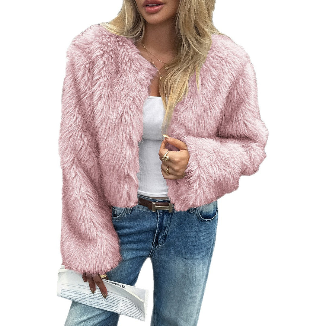 Damen nan kurzes Faux‑Fur Jacke mit voluminösen Ärmeln, offenem Schnitt und kuscheliger Innenfutter EB