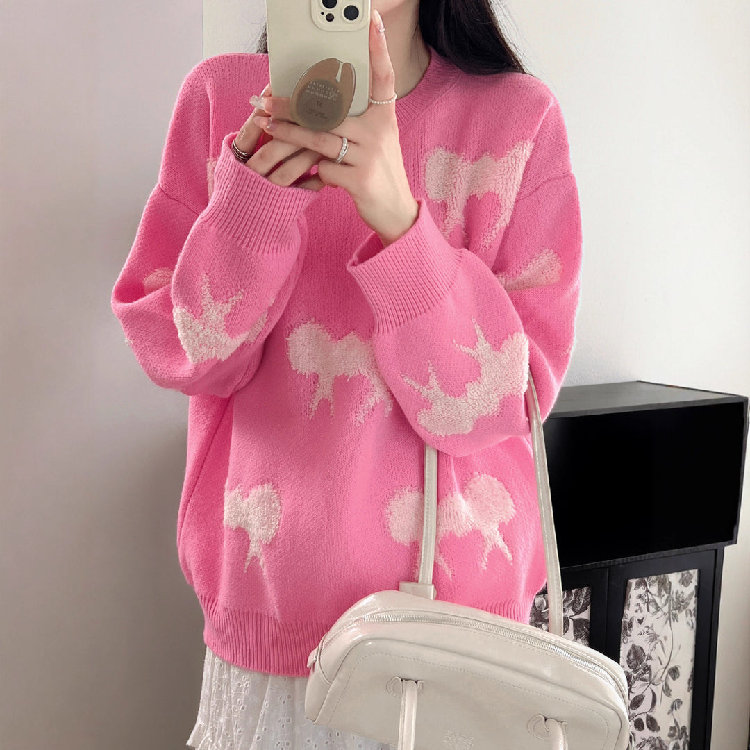 Damen Kuscheliger Strickpullover mit verspieltem Schleifenmotiv EB