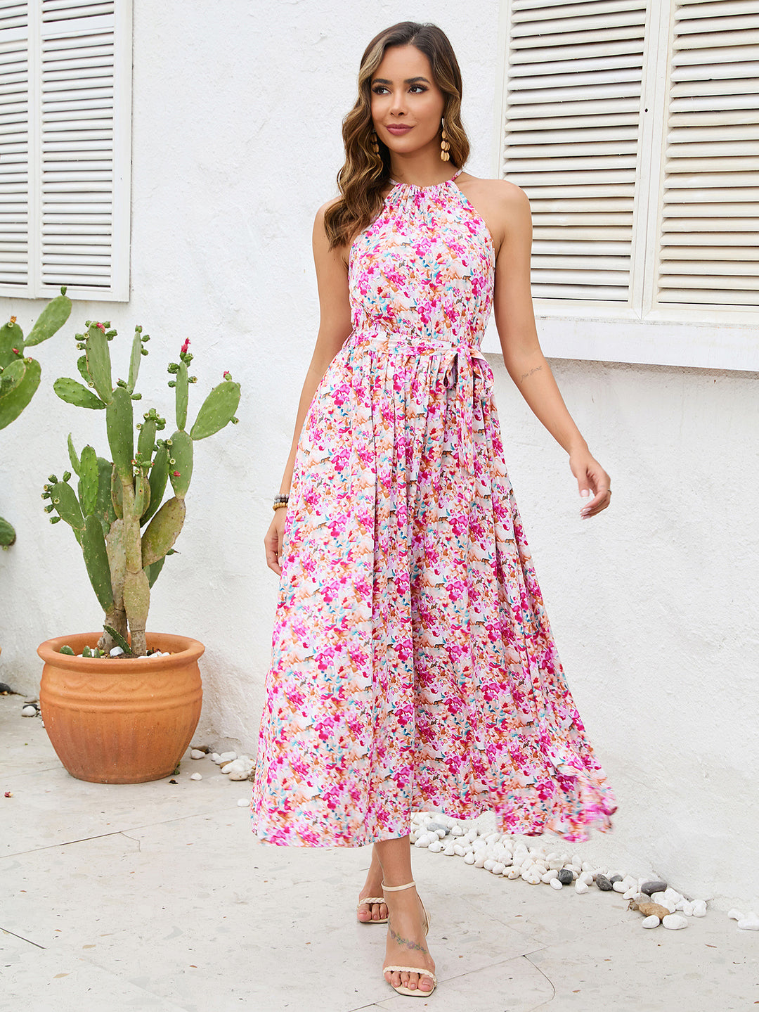 Damen Maxikleid mit floralen Mustern EB