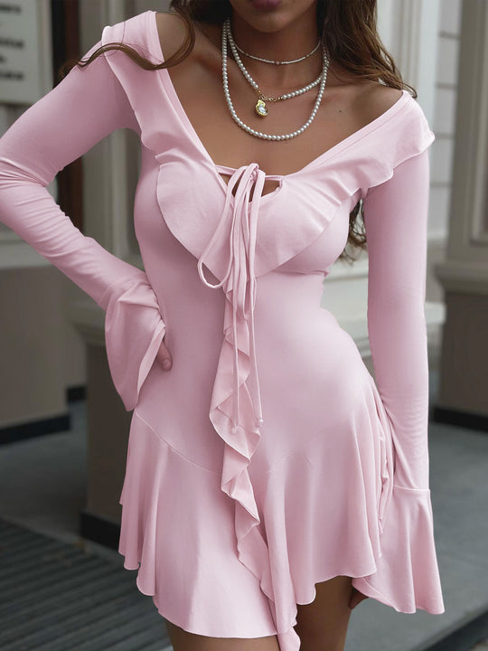 Damen Elegantes Wickelkleid mit Rüschendetails und Figurformendem Schnitt EB