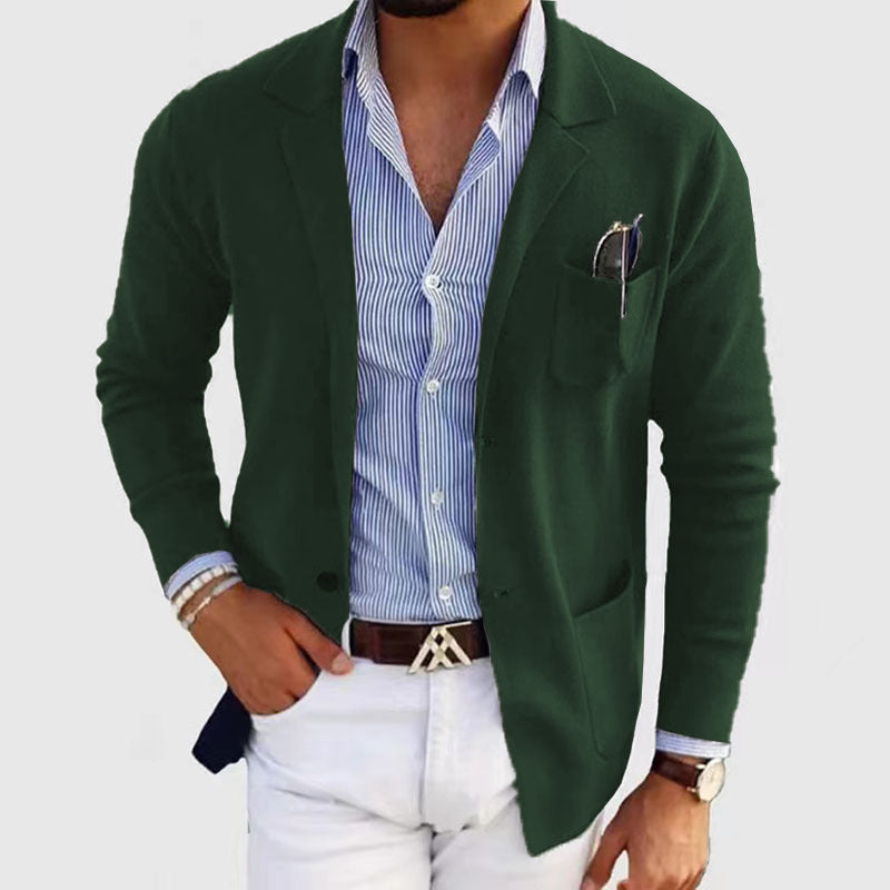 Herren lässiger Strickblazer im Sakko-Stil mit Brusttasche und aufgesetzten Taschen EB