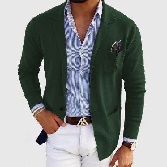 Herren lässiger Strickblazer im Sakko-Stil mit Brusttasche und aufgesetzten Taschen EB
