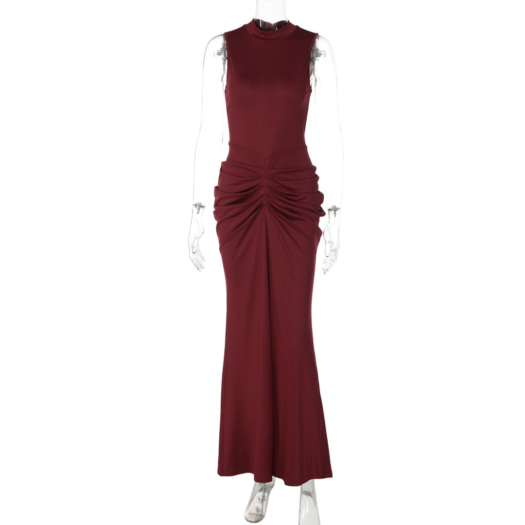 Damen Elegantes Maxikleid mit asymmetrischem Schnitt und hochgeschlossenem Design EB